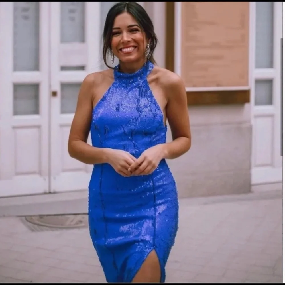 ZARA BLUE SEQUIN DRESS - Picture 8 of 17